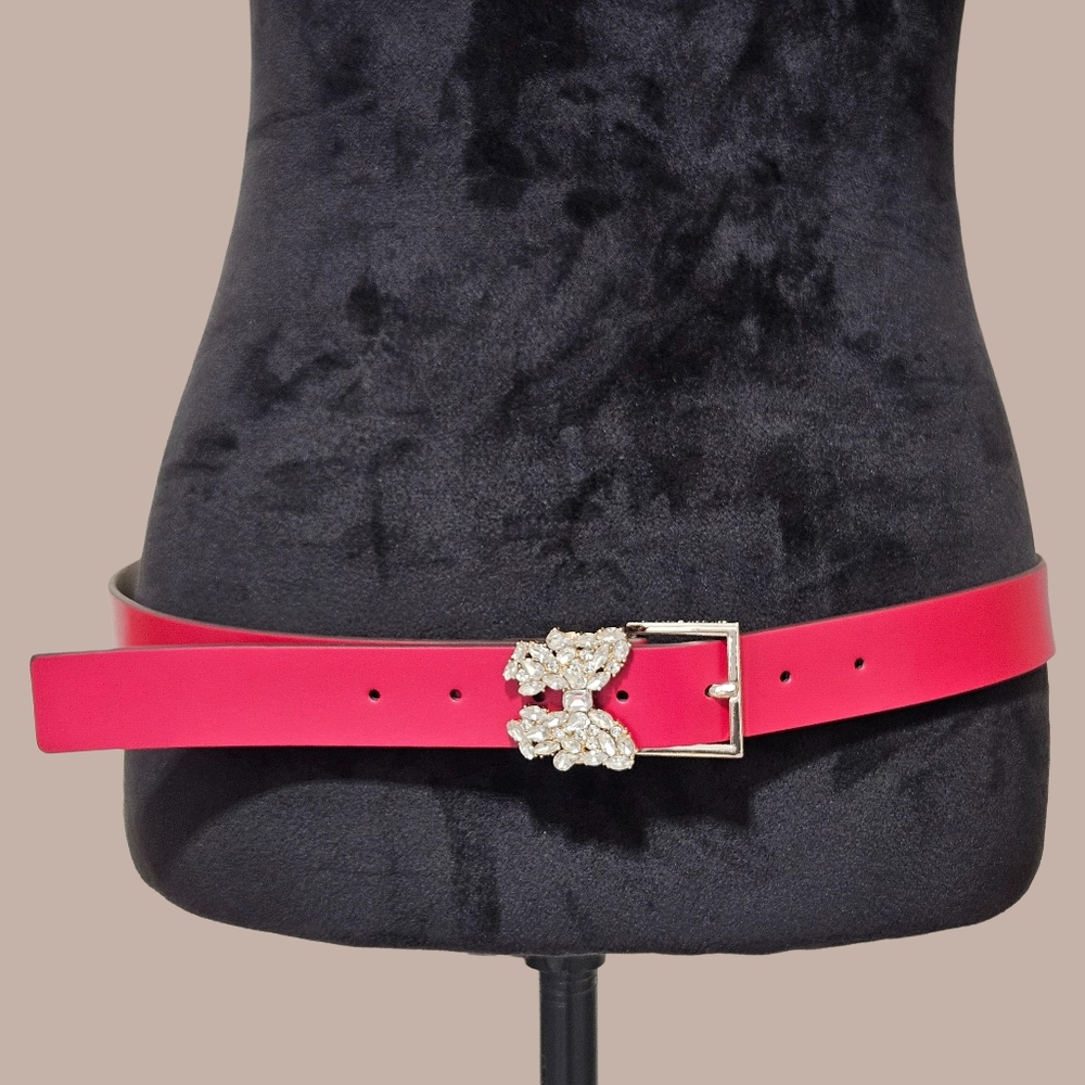 Kate Spade Belt Large Ripe Apple Red Rhinestone Butterfly Leather Vacation